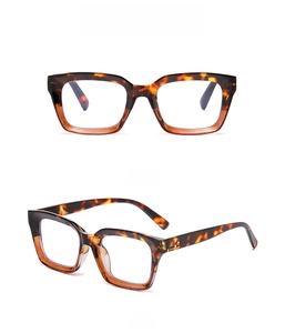 Detailed views of tortoiseshell square frame reading glasses from front and 45-degree angles
