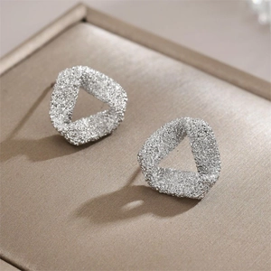 Vintage Granulated Texture Geometric Triangle Stud Earrings For Women French Style Copper Gold Silver Tone Jewelry