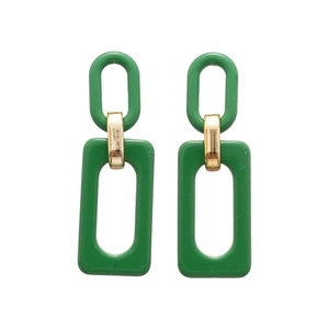 Modern emerald green acrylic rectangular geometric drop earrings with gold metal links
