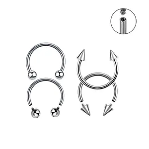 G23 Titanium Circular Barbell Horseshoe Ring For Septum Nose Lip Ear Piercing With Ball Spike Ends Internally Threaded Unisex