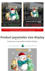 Detail showing Christmas snowman window decals in correct proportions on a glass storefront