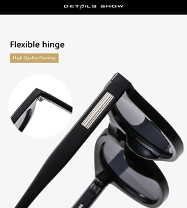 Detail view of the flexible hinge and high-quality glossy black frame on these sunglasses