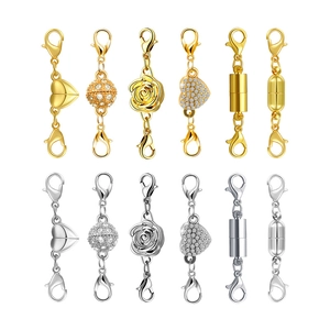 Magnetic Jewelry Clasps Alloy Rhinestone Locking Connectors For Necklace Bracelet DIY Making Heart Cylinder Ball Flower