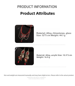 Detailed size specifications for vintage red beaded butterfly necklace and drop earrings