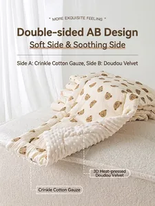 Universal double-sided cotton stroller cushion with cute bear pattern and 3D sensory fabric