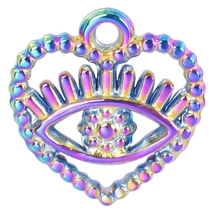 Rainbow plated stainless steel heart eye pendant necklace with 18k gold plating