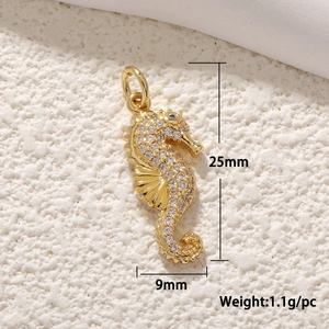Pendentif hippocampe plaqué or avec nacre blanche et zircon pour bijoux DIY