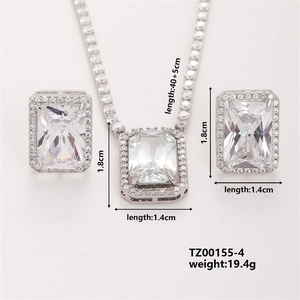 Detailed view of necklace and earring set with dimensions and specifications 1.8x1.4cm