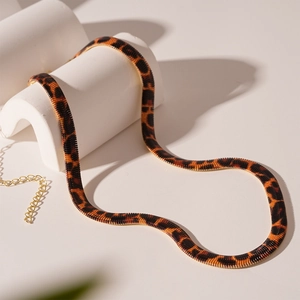 Retro leopard print snake chain necklace with gold clasp and adjustable length for women