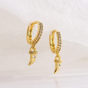 Minimalist 18K gold plated hoop earrings with geometric pave zircon pendants