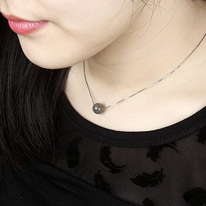 Minimalist S925 sterling silver necklace with a round grey moonstone pendant for women
