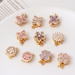 Golden rotating clover and sunflower jewelry connectors with colorful zircon inlay
