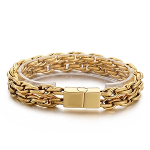 Bracelet chaîne de vélo en acier inoxydable pour homme avec finition dorée polie