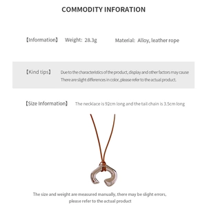 Detailed size and material information for the irregular metal pendant leather necklace