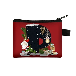 Christmas alphabet P coin purse in festive red fabric with Santa illustrations