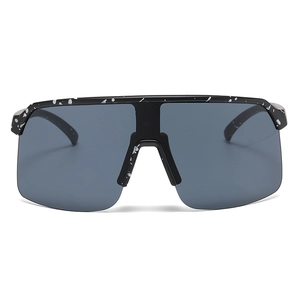 Ultralight half-frame sports sunglasses with black polka dot frame and dark gray lenses