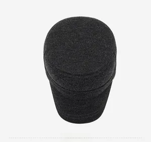 Detailed top view of dark grey winter cadet cap showing premium wool blend fabric texture