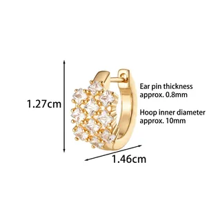 Vintage style gold earrings with square cubic zirconia stones and product dimensions