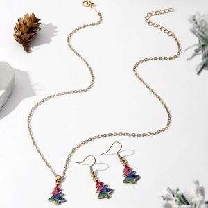 Parure bijoux sapin de Noël avec boucles d'oreilles et collier émail coloré en décor