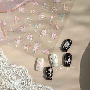 Detail of M-941 laser glitter butterfly and floral nail art stickers on display