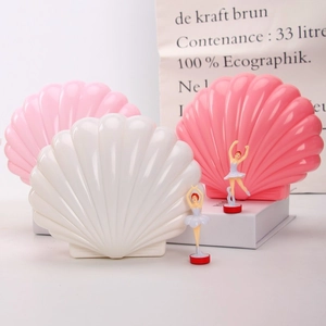 Shell shaped music jewelry box with rotating ballerina and colorful LED lights for girls