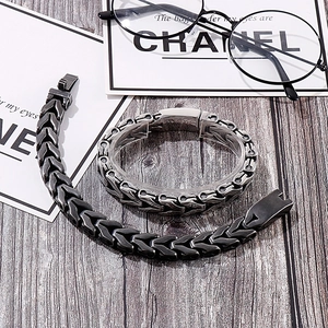 Men's punk dragon bone spinal chain bracelet in silver and matte black steel