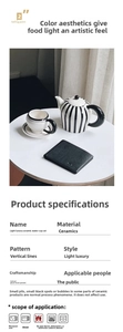 Detailed view of luxury vertical stripe ceramic teapot with matching cup and saucer set