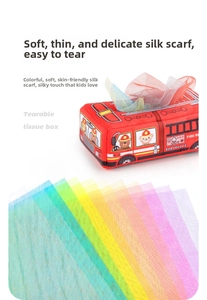 Detail of fire truck tissue box toy with colorful sensory mesh scarves for infant grip