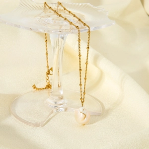 Baroque natural freshwater pearl pendant necklace on gold-plated stainless steel chain