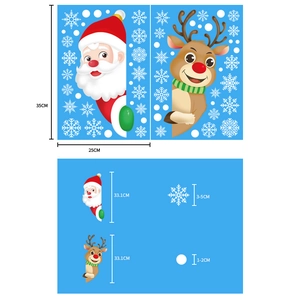 Detailed dimension layout for Christmas stickers featuring Santa, reindeer and snowflakes
