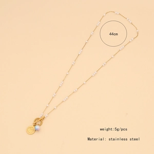 Detail of 44cm stainless steel shell necklace with color beads and small pearls