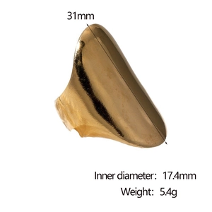 Detail showing 31mm adjustable gold fingertip ring dimensions and 17.4mm inner diameter
