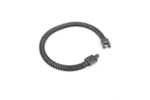 Detail of masculine gunmetal stainless steel double-row curb chain with secure metal clasp