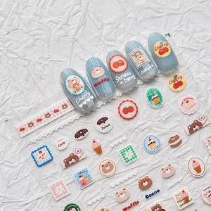 3D embossed bear and dessert nail stickers for Korean style manicure art