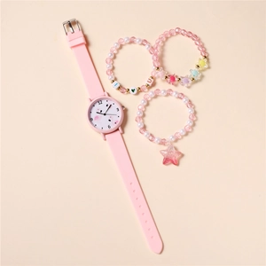 Montre flamant rose pour enfants avec bracelet en silicone et bracelets à perles étoiles