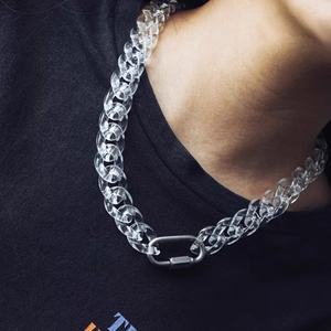 Chunky transparent acrylic chain necklace with silver metal safety buckle for unisex style