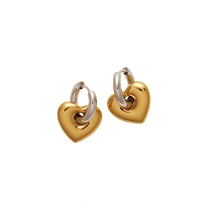 French vintage heart hoop earrings in 18K gold plated contrast bi-color metal design