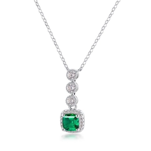 Elegant S925 silver pendant with square lab emerald and white accent stones