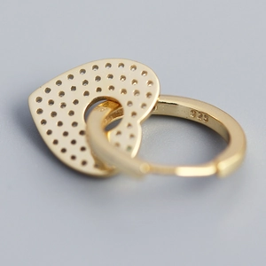 Luxurious S925 sterling silver gold-plated large heart hoop earrings with pavé zircons