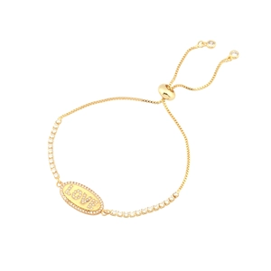 Adjustable gold LOVE letter bracelet with inlaid zircon crystals on a minimalist chain