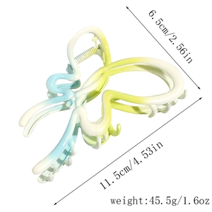 Detailed size and weight specs for blue and yellow gradient butterfly hair claw clip