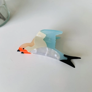 Swallow shaped acetate hair claw clip with colorful bird pattern for women