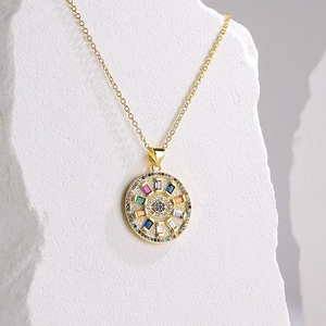 Evil Eye Pendant Necklace Copper Gold Plated Colorful Zircon Clavicle Chain Jewelry For Women