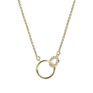 Minimalist interlocking double circle necklace in gold with shimmering paved stones