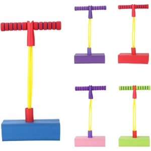 Kids foam pogo jumper toy in 5 vibrant colors with soft handles and elastic bungee cord