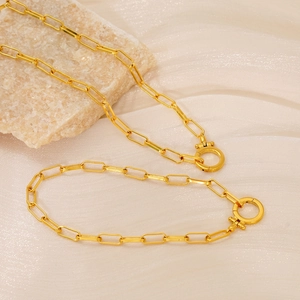 18K Gold Plated Stainless Steel Paperclip Chain Necklace And Bracelet Jewelry For Women Simple Elegant Fashion Style
