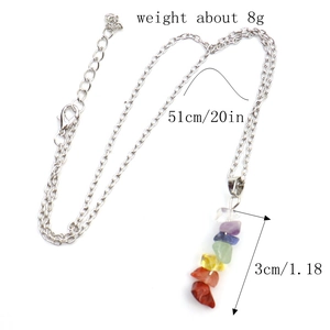 Detail view of colorful natural agate stone necklace with dimensions and 8g weight marked