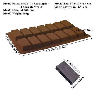14-cavity silicone chocolate mold with rectangular cells for coffee bean snacks