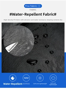 Waterproof black PU leather laptop bag detail showing lychee texture and scratch resistance