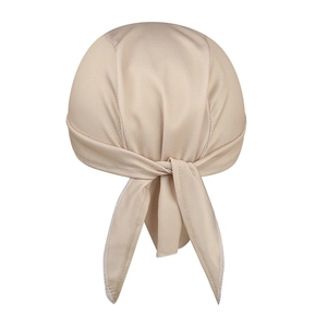 Detailed back view of a breathable beige cycling bandana with secure tie-up knot
